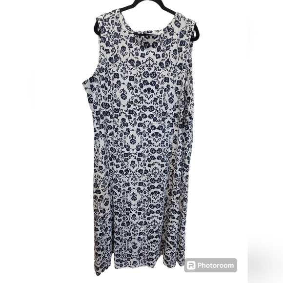 NWT Croft & Barrow 3X Floral Navy Blue Sleeveless Maxi Dress Cotton Blend - Picture 1 of 6